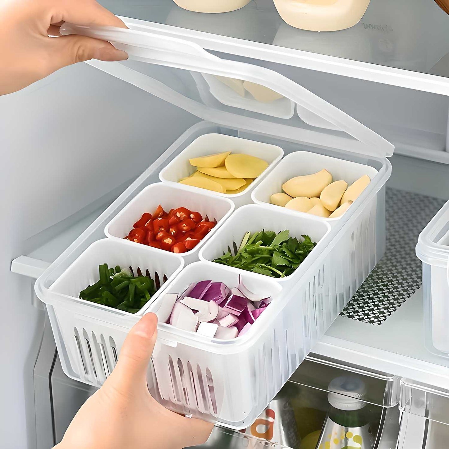 Multi-Compartment Refrigerator Storage Box